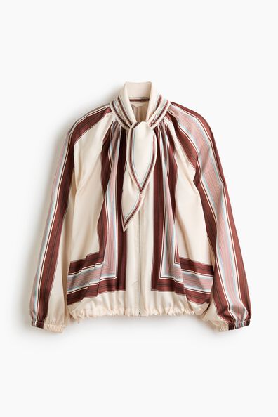 Scarf-collar satin jacket