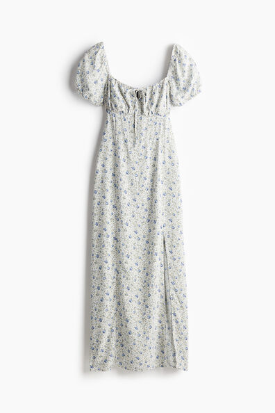 Puff-sleeved flared-skirt dress