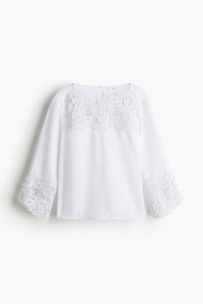 Embroidered linen-blend blouse
