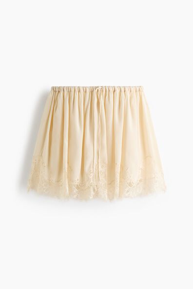 Lace-trimmed viscose mini skirt