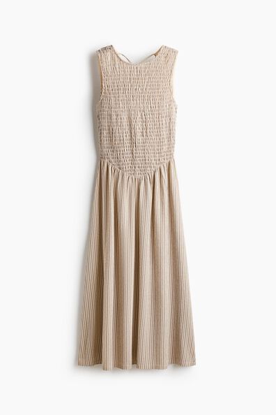 Smocked-bodice open-back dress
