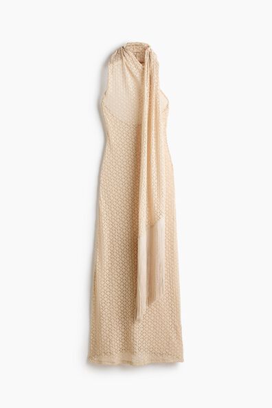 Crochet-look scarf-collar dress