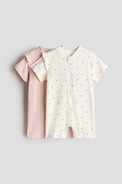 2-pack frill-trimmed cotton sleepsuits