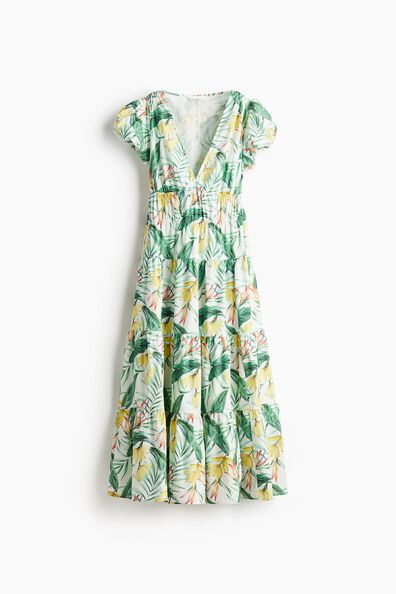 Tiered-skirt poplin dress