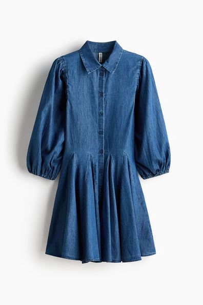 Puff-sleeved flared-skirt dress
