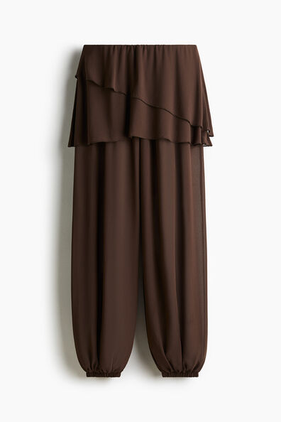 Skirt-layered chiffon trousers