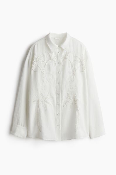 Embroidered linen-blend shirt