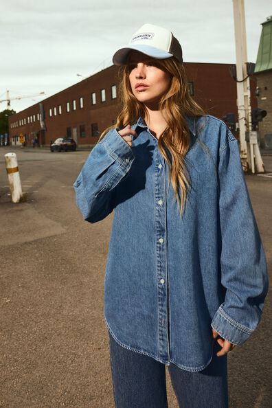 Oversized jacquard-denim shirt