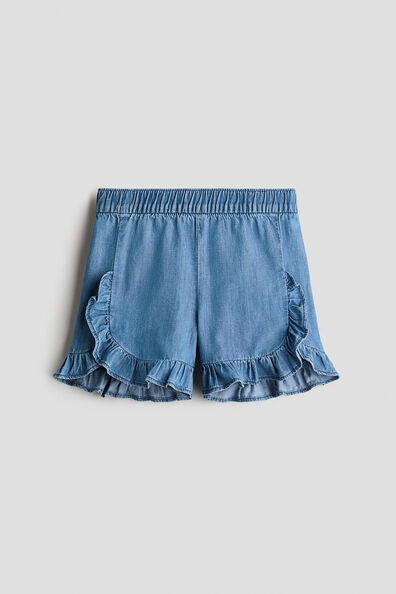 Frill-trimmed denim shorts
