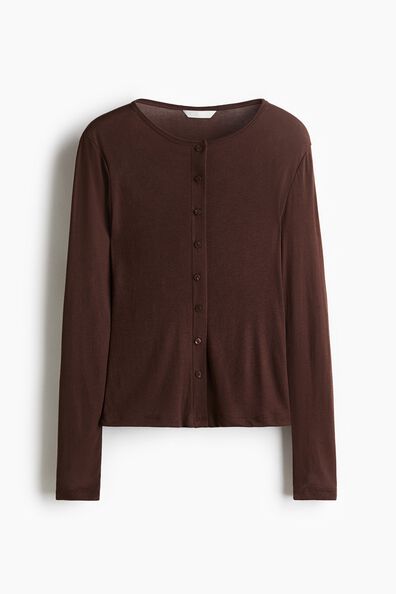 Fine-knit button-front top