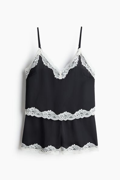 Lace-trimmed satin pyjamas