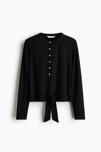 Tie-detail rib-knit top
