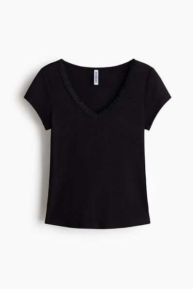 Lace-trimmed viscose top