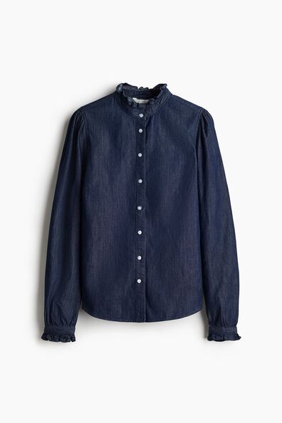 Frill-trimmed denim blouse