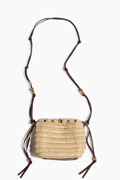 Bead-detail straw crossbody bag