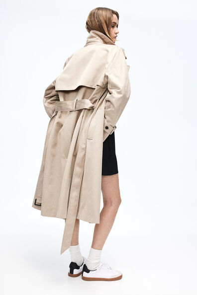 Honey Plus Size Lapel Collar Drawstring Roll-Tab Sleeve Trench Coat