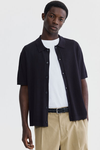 【BLACK】Jacquard knit shirt Black Jacquard Stripe Knit Shirt - Casual Shirts | Country Road