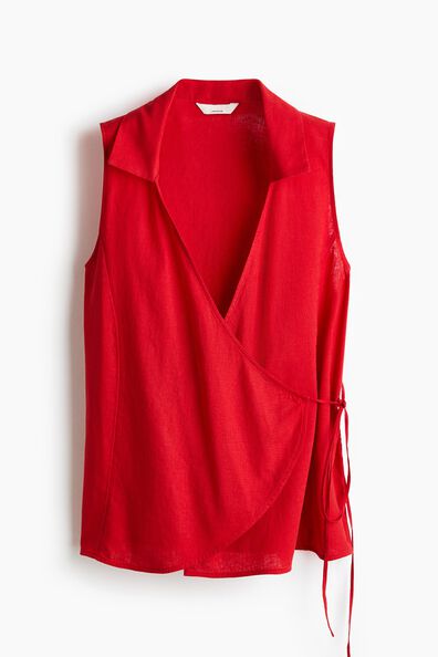 Linen-blend wrap top