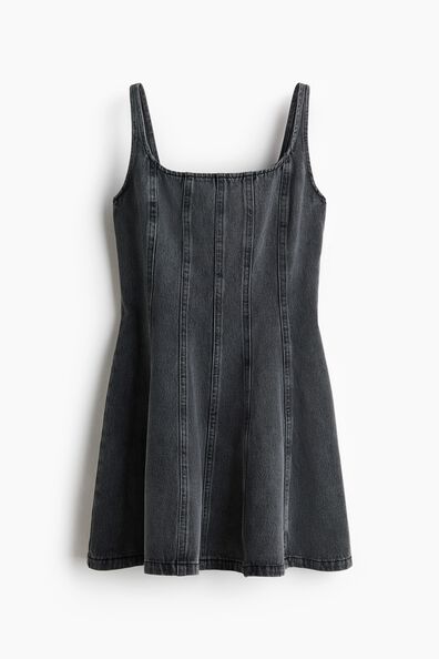 Flared-skirt denim dress