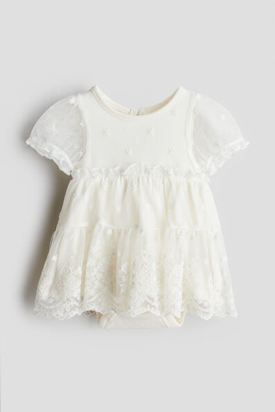 Embroidered mesh bodysuit dress