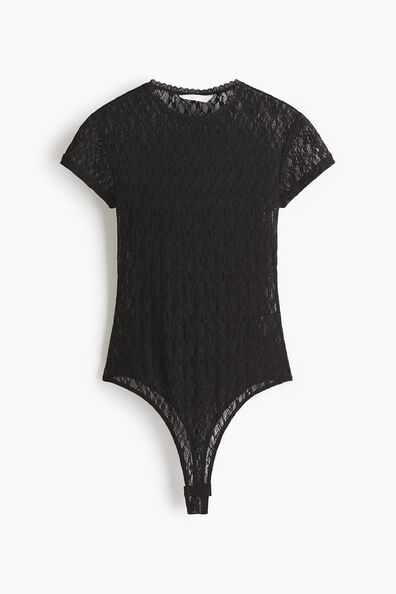 Lace-look jersey thong body