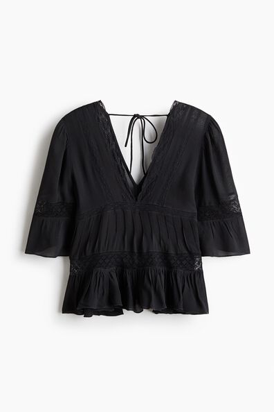 Lace-detail viscose blouse