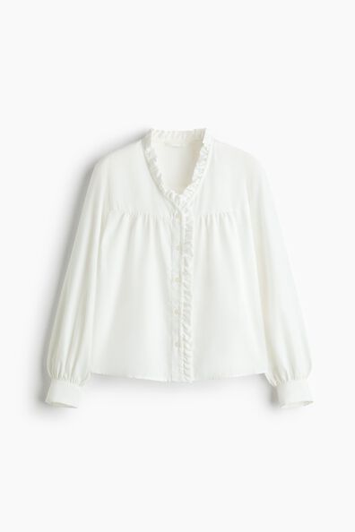 Frill-trimmed twill blouse