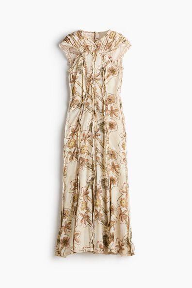 Floral-print ruffled open-back dress