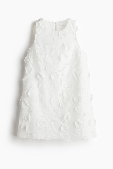 Appliquéd linen-blend shift dress