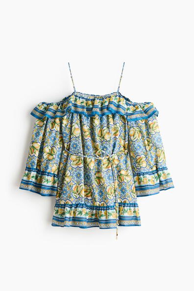 Tie-belt cold shoulder dress