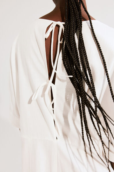 Linen-blend broderie anglaise dress