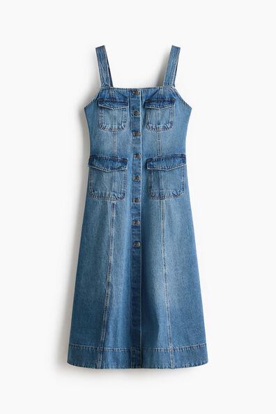 Button-front denim dress