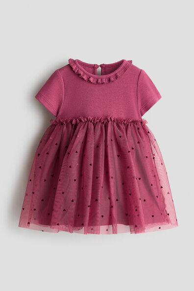 Tulle-skirt cotton dress