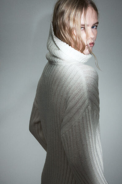 Rib-knit polo-neck dress