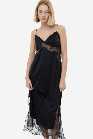 Lace-detail satin slip dress