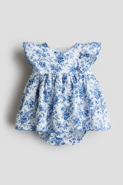 Floral-print cotton bodysuit dress