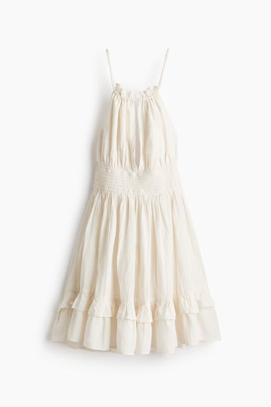 Flared-skirt linen-blend dress