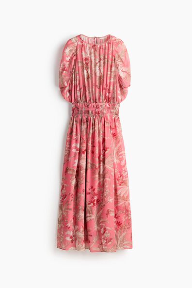 Cape-sleeved chiffon dress