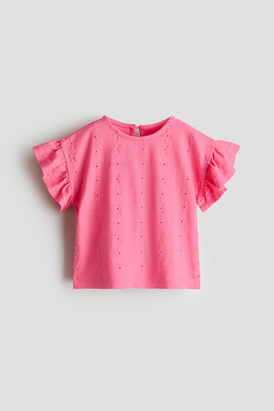 Flutter-sleeved broderie anglaise top