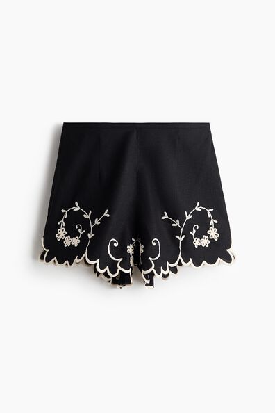 Embroidered linen-blend shorts