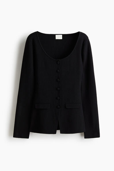 Scoop-neck rib-knit cardigan