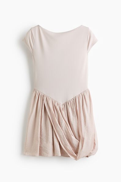 Dual-fabric draped-panel dress
