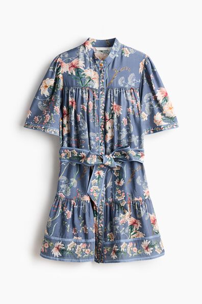 Tie-detail button-front dress