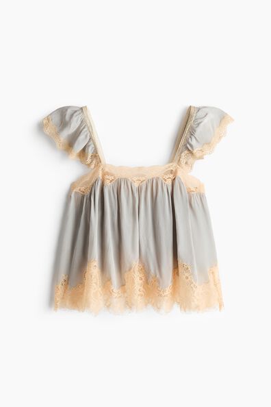 Lace-trimmed viscose top