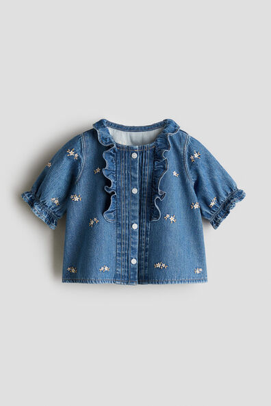 Embroidery-detail denim blouse