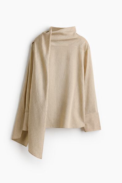 Linen-blend scarf-collar blouse