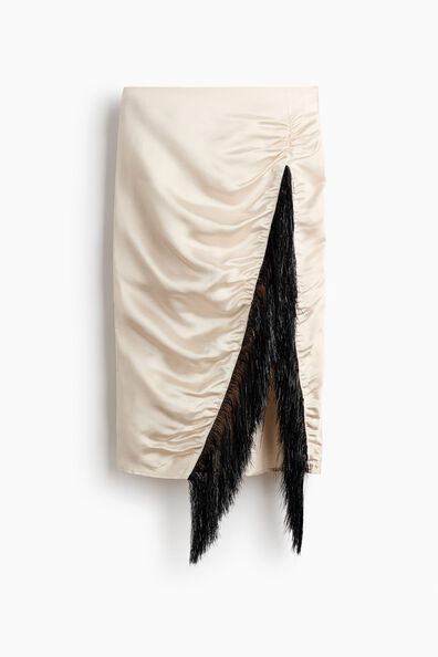 Fringe-trimmed satin skirt