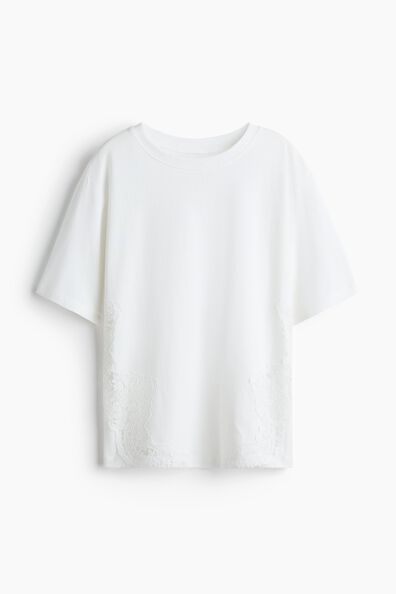 Lace-inset cotton T-shirt