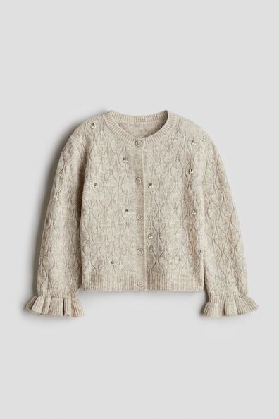 Embellished pointelle-knit cardigan