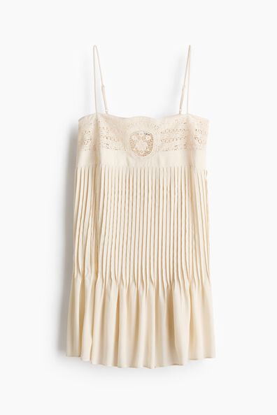 Lace-panel pintuck dress